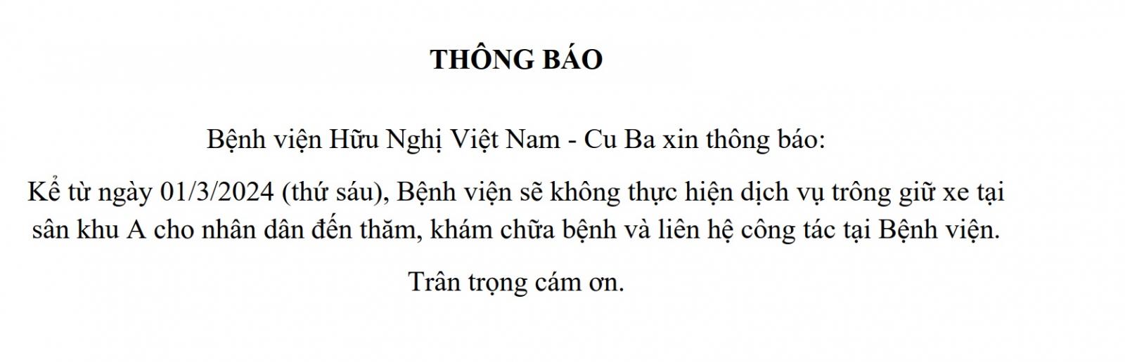 Thông báo dừng trông xe tại bệnh viện